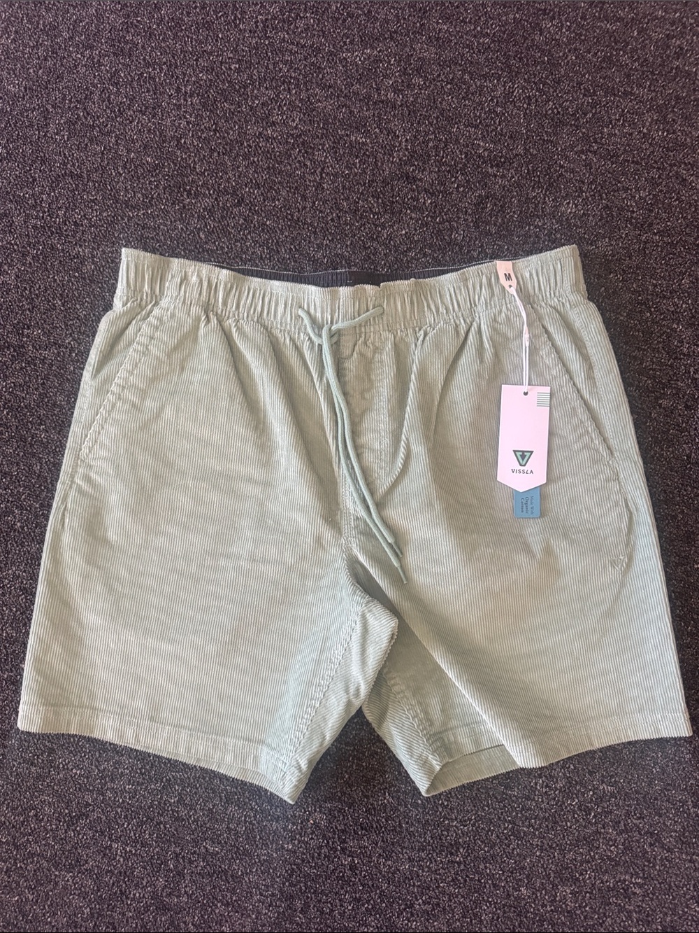 VISSLA Men’s Sage Green Corduroy Drawstring Shorts